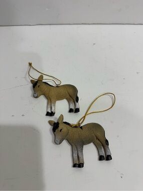 Set of 2 Miniature Donkey Ornaments | Rustic Farmhouse Decor